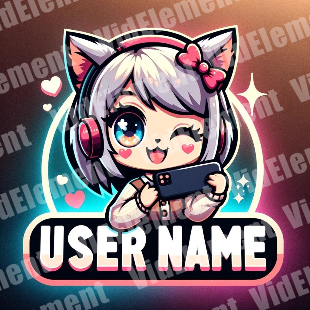 Twitch logo, Twitch graphics, gaming logo, logo design, girl logo, stream logo, vtuber logo, discord logo, youtube logo, tiktok logo, cat
