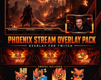 Animated Phoenix Stream Pack: Overlay, Alerts, Emotes (Digital Download)