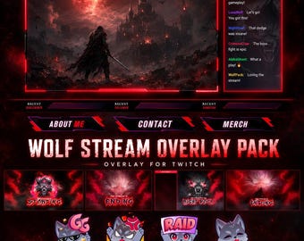 Gray Wolf Stream Package: Animated Twitch Overlay, Alerts, Emotes