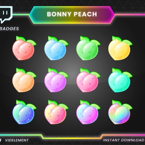Bonny Peach Twitch Bit Badges: Shiny Fruit Sub Badges (Digital Download)
