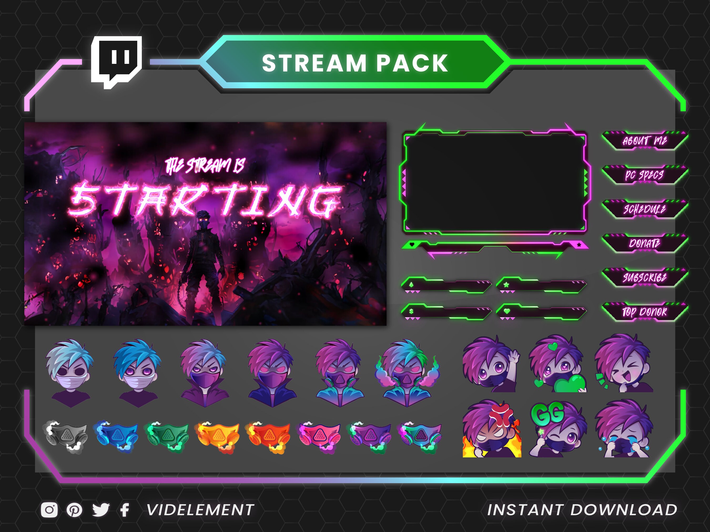 Custom Stream Overlay Package: Animated Twitch Overlays, Alerts, Emotes ...