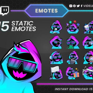 Neon Nightrider: Collezione di Emote di Twitch - Personaggio futuristico con occhiali viola e cappuccio