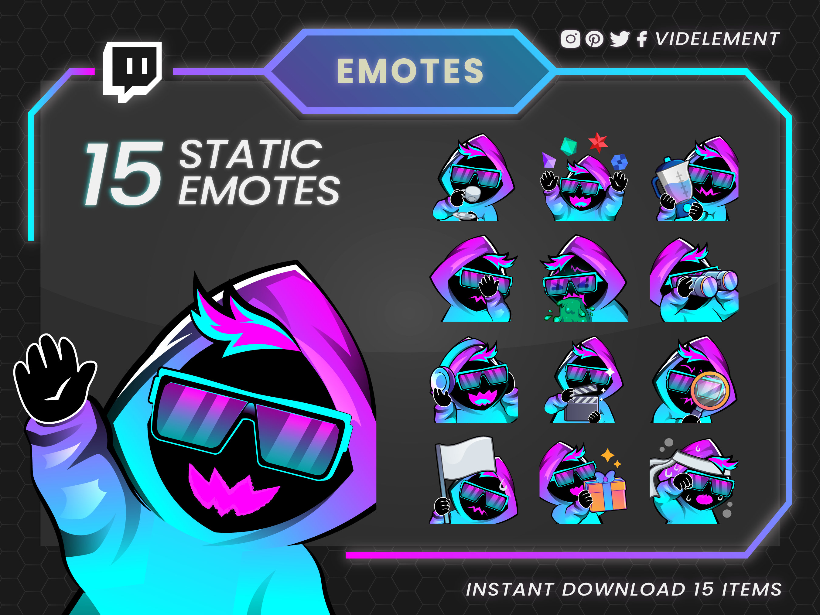 Neon Nightrider: Twitch Emotes Collection - Futuristic Character With ...