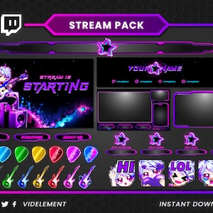 Package de streaming, superposition de Twitch, émoticônes de Twitch, panneaux de Twitch, superposition de stream, alertes de Twitch, chat Twitch, boîte de chat Twitch, transition Twitch