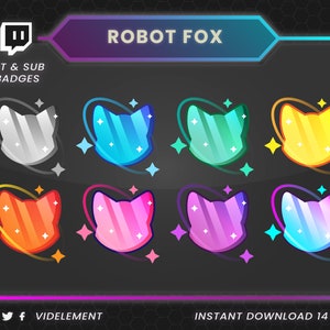 Robot Fox Twitch Sub Badges: Futuristic Bit Badges (Digital Download)