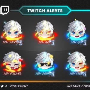 Anime-Style Twitch Alerts Pack: Boost Engagement with Fiery White-Haired Anime Designs | animated alerts twitch, twitch animated alerts