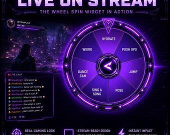 Wheel Spin Stream Widget for OBS & StreamElements, Chat Triggered Giveaway Wheel, Customizable Twitch Overlay, Ready to Use Stream Tool