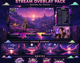 Retro Wave Stream Pack – Animated Twitch Emotes, Overlay & Panels for Streamers