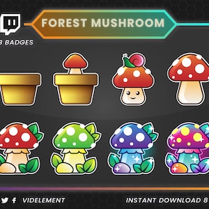 Mushroom sub badges, twitch sub badges, twitch bit badges, forest twitch badges, cute sub badges, plant sub badges, snail sub badges