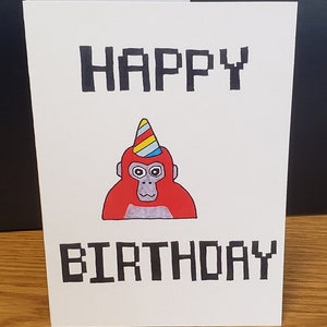 Party Monkey, Birthday card, 5x7 folded greeting, Gorilla Tag, video game cartoon, cute card, sons birthday, kids birthday, funny greeting