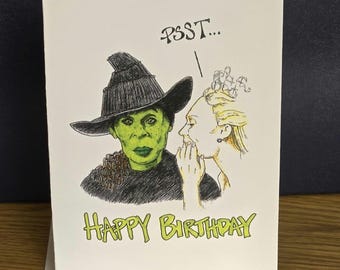 Wicked birthday card, 5x7 folded greeting, Wicked witches, card for friend, funny birthday greeting, bestie, witches, handmade cards, artist