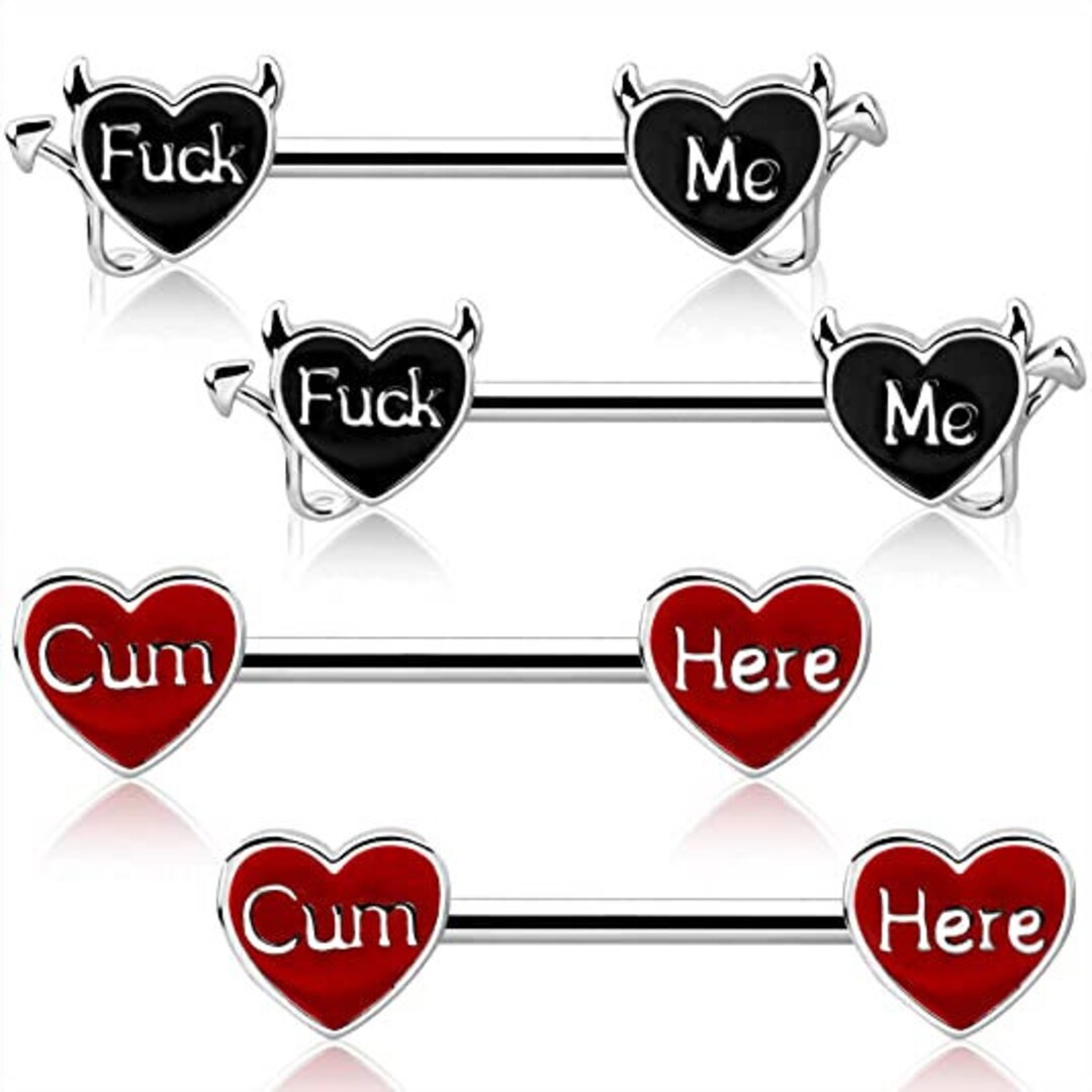 Nipple Piercing Bar Fuck Me Cum Here Devil Nipple Rings 14G Etsy UK