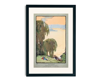 Vintage NYC Wall Art, Digital Download Art, Water Color Wall Print, Hudson River Wall Print, Hudson River Wall Art, NYC Wall Print