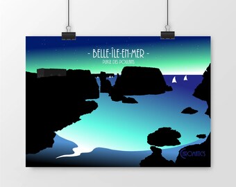 Affiche print belle île en mer plage des poulains bretagne morbihan