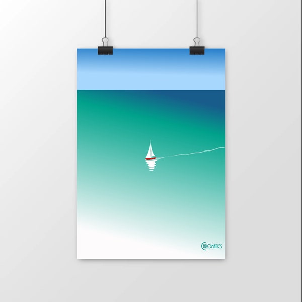 Affiche mer voilier horizon navigation bleu