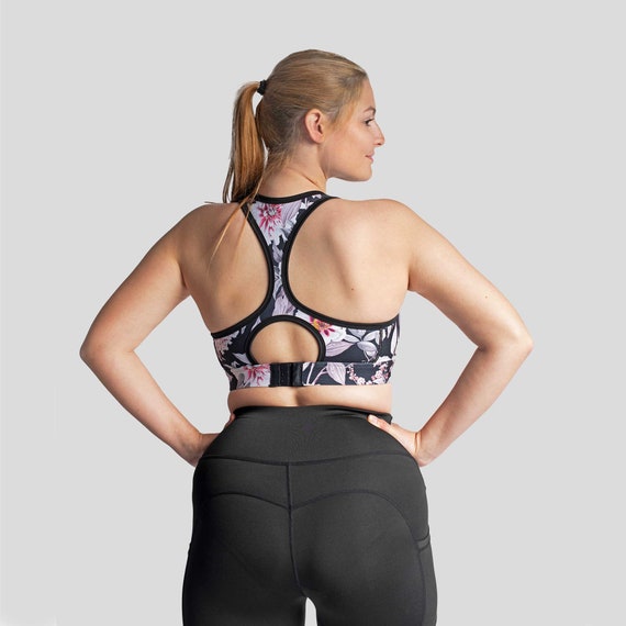 Floral Sports Bra With Non-removable Cups Running Gym Yoga Workout Exercise  Top Medium Support Racerback Wireless 