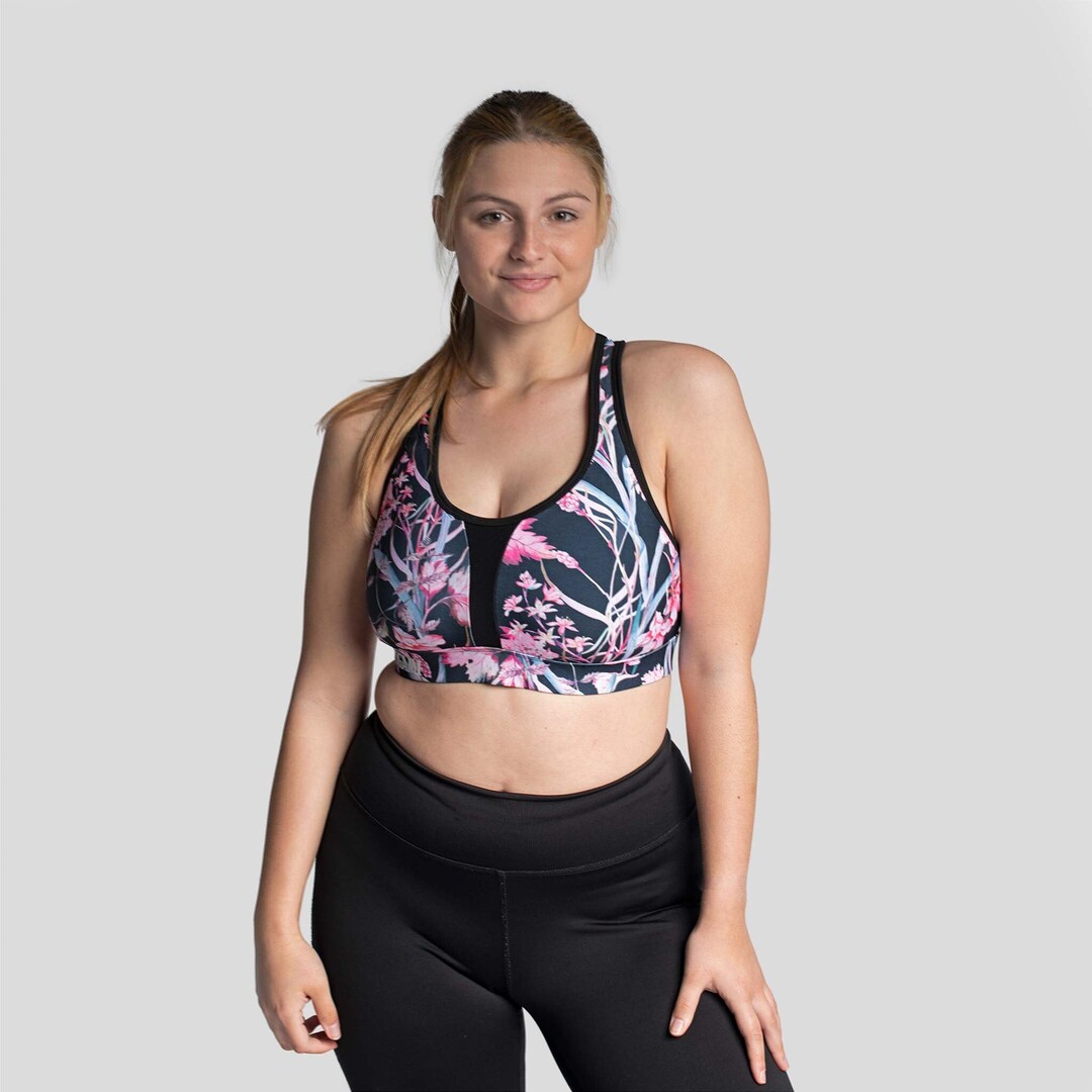 Floral Sports Bra With Nonremovable Cups Medium Support Racerback
