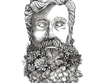 The Gardener's Face - Ink Drawing - Fine Art Print