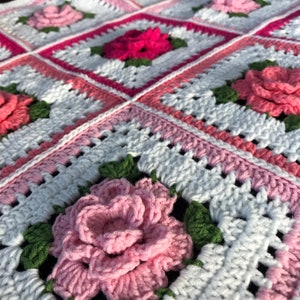 Pink rose burgundy crochet blanket lightweight rose floral cotton Afghan 3D crochet burgundy rose blanket