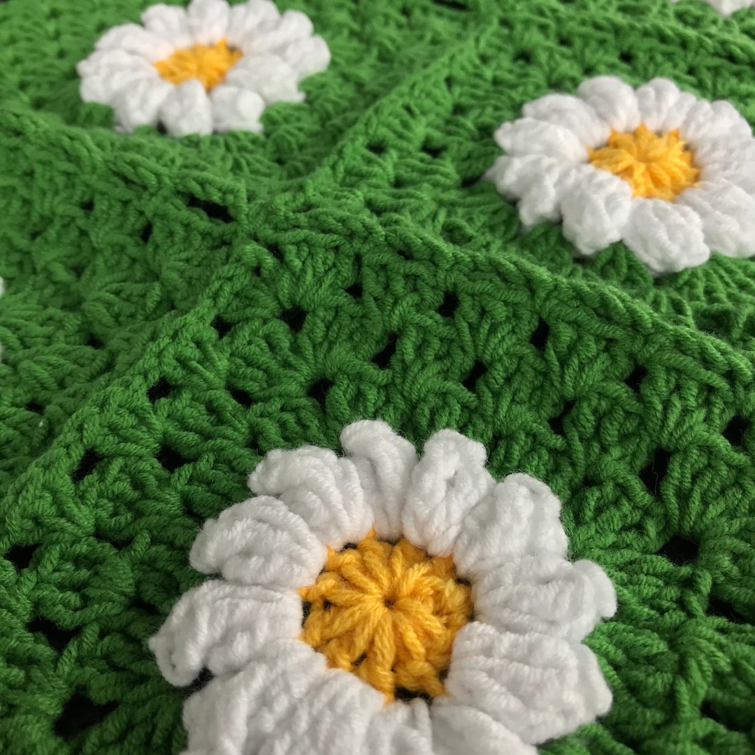 Grass Green 3D Daisy Crochet Blanket Beautiful Leaf Green Afghan Throw ...