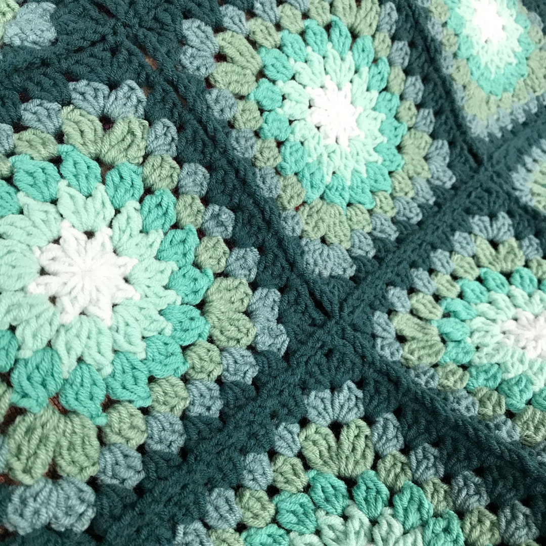 Turquoise Green Lap Crochet Blanket Handmade Emerald Green Modern