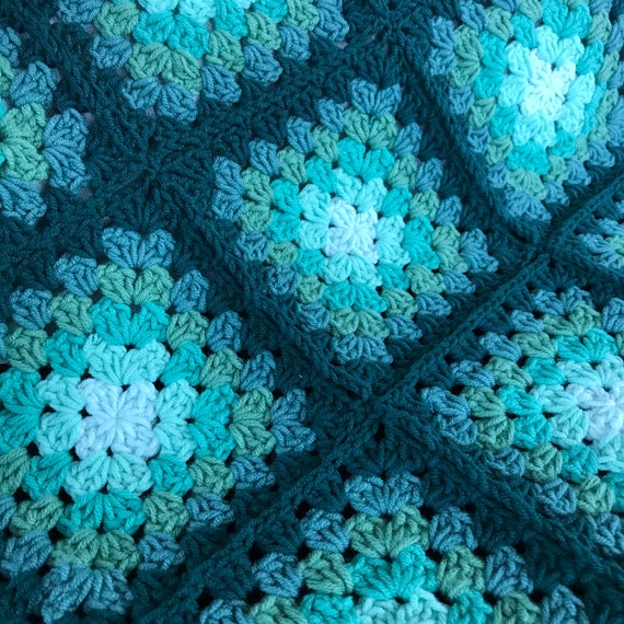 Teal Green Crochet Granny Square TV Blanket Crochet Blanket