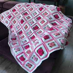 Handmade crochet granny square crochet Afghan blanket for sale/ crochet handmade quilts/ crochet all pink rose crochet blanket