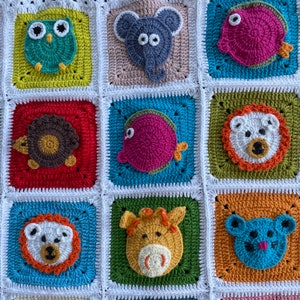 Amigurumi set of 2 crochet children&#39;s pillows cases colorful animal custom made character nursery pillow throws toddler room decor crochet