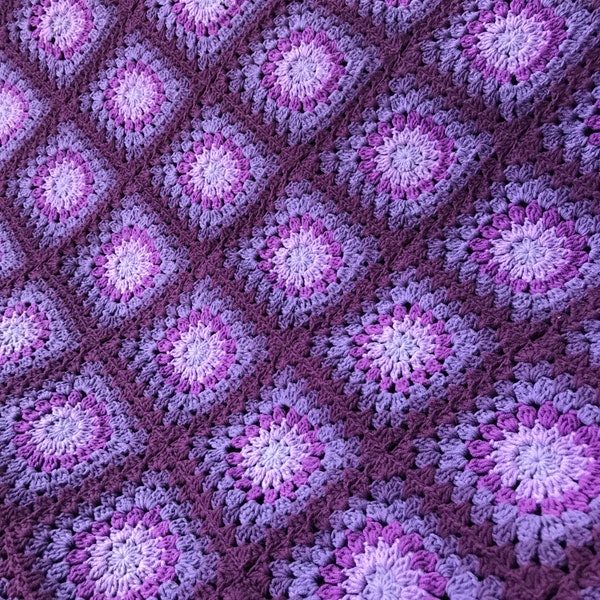 Custom Purple floral granny square crochet cotton blanket all purple modern blanket handmade to order