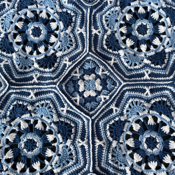 Custom Crochet Janie Crow Patterned Afghan: Blue Persian Tile