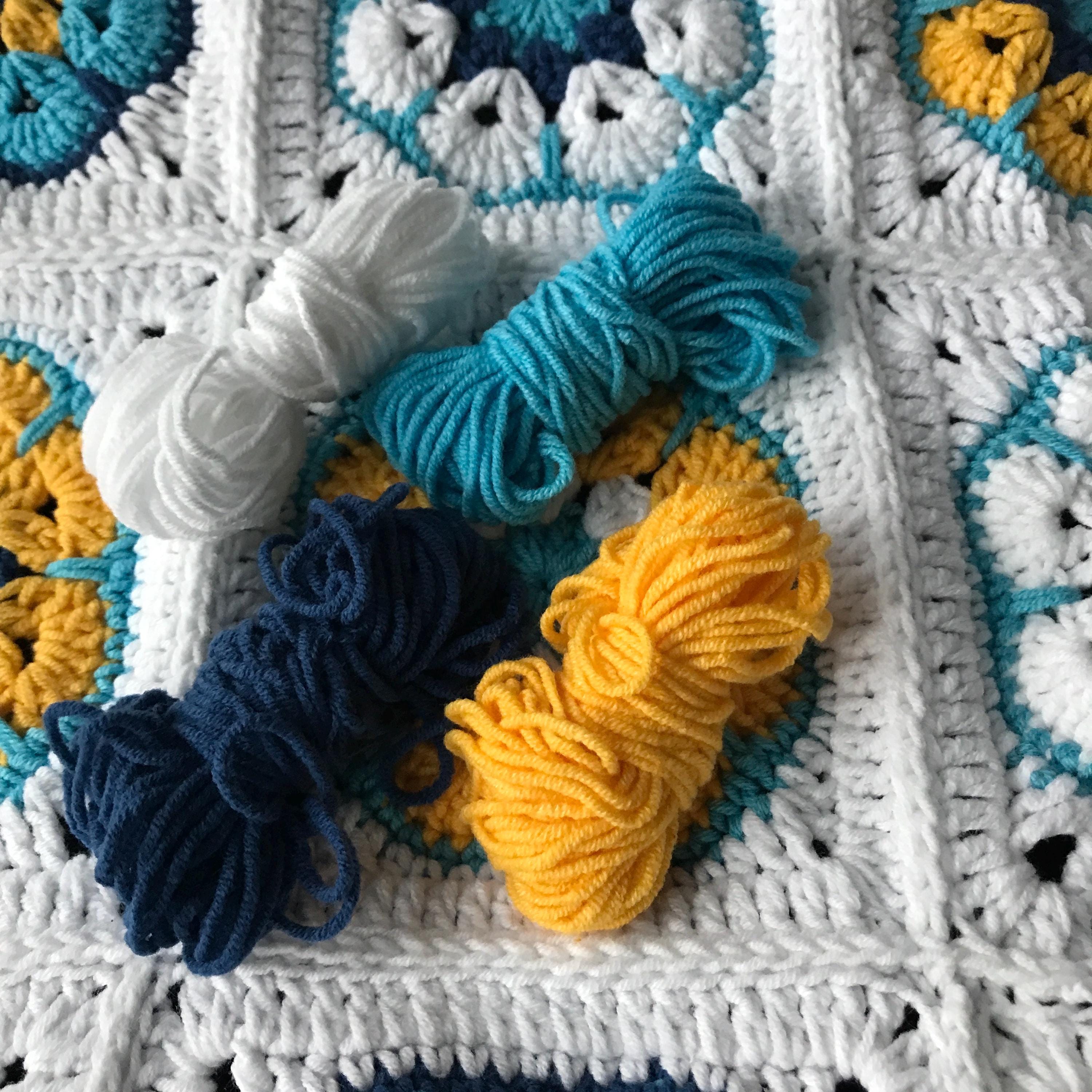 Wide Bordered African Floral Crochet Blanket With Light Blue Colors