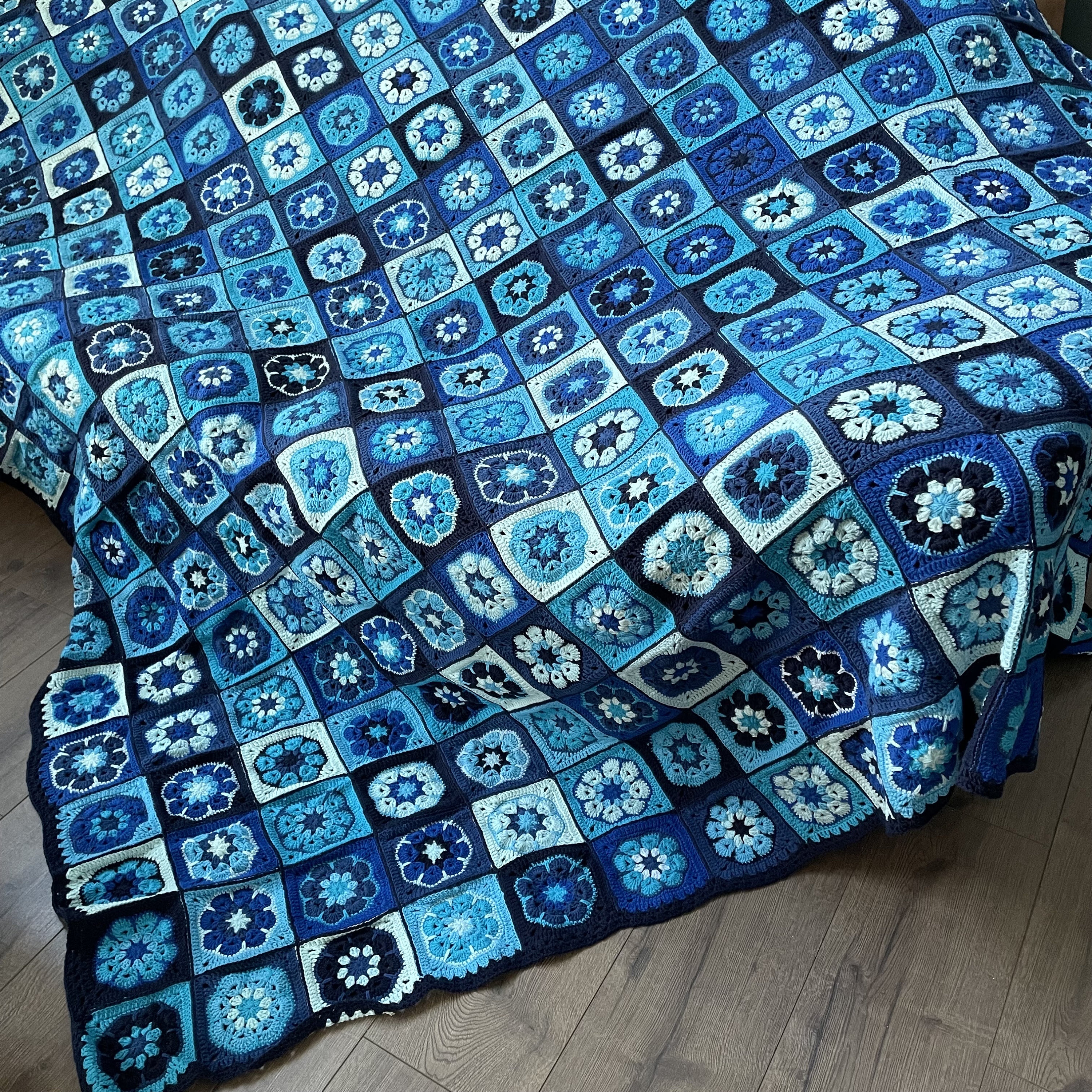 Navy Blue Handmade Granny Square Crochet Blanket Crochet Knit