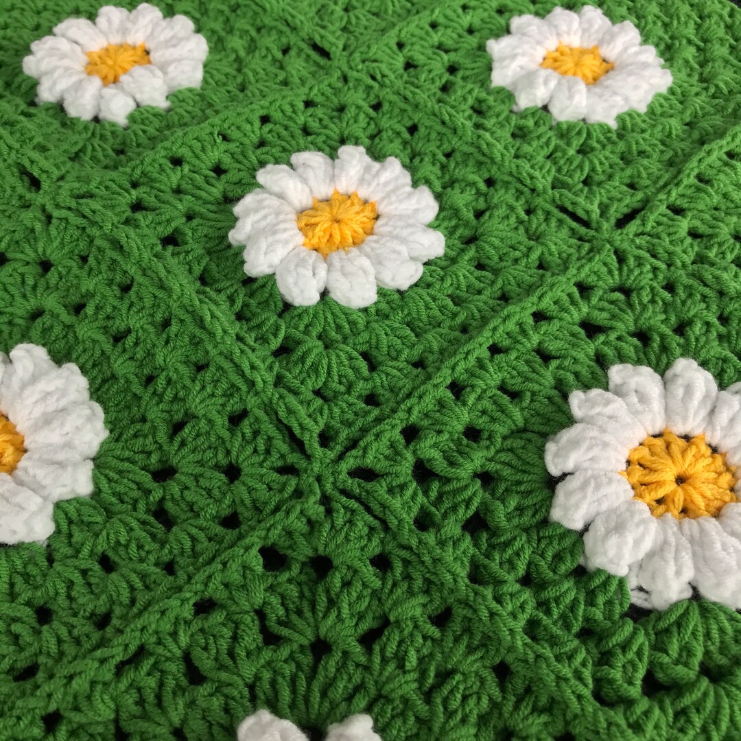 King Crochet Daisy Blanket Granny Square 3 D Effect Colorful Rainbow