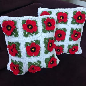 Crochet Poppy Pillowcase Set: Memorial Day Flanders Field Design