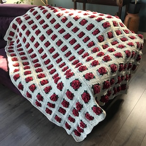Handmade colorful crochet 3D rose blanket Afghan personal throw