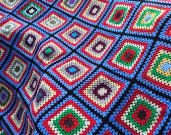 Häkeldecke großer König afghan Decke handgestrickt Vintage Bettdecke Couch Couch Boho Retro Sofadecke zum Verkauf