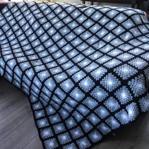 Black grey Queen King crochet granny square weighted blanket crochet blanket handmade for sale cotton large throw quilt