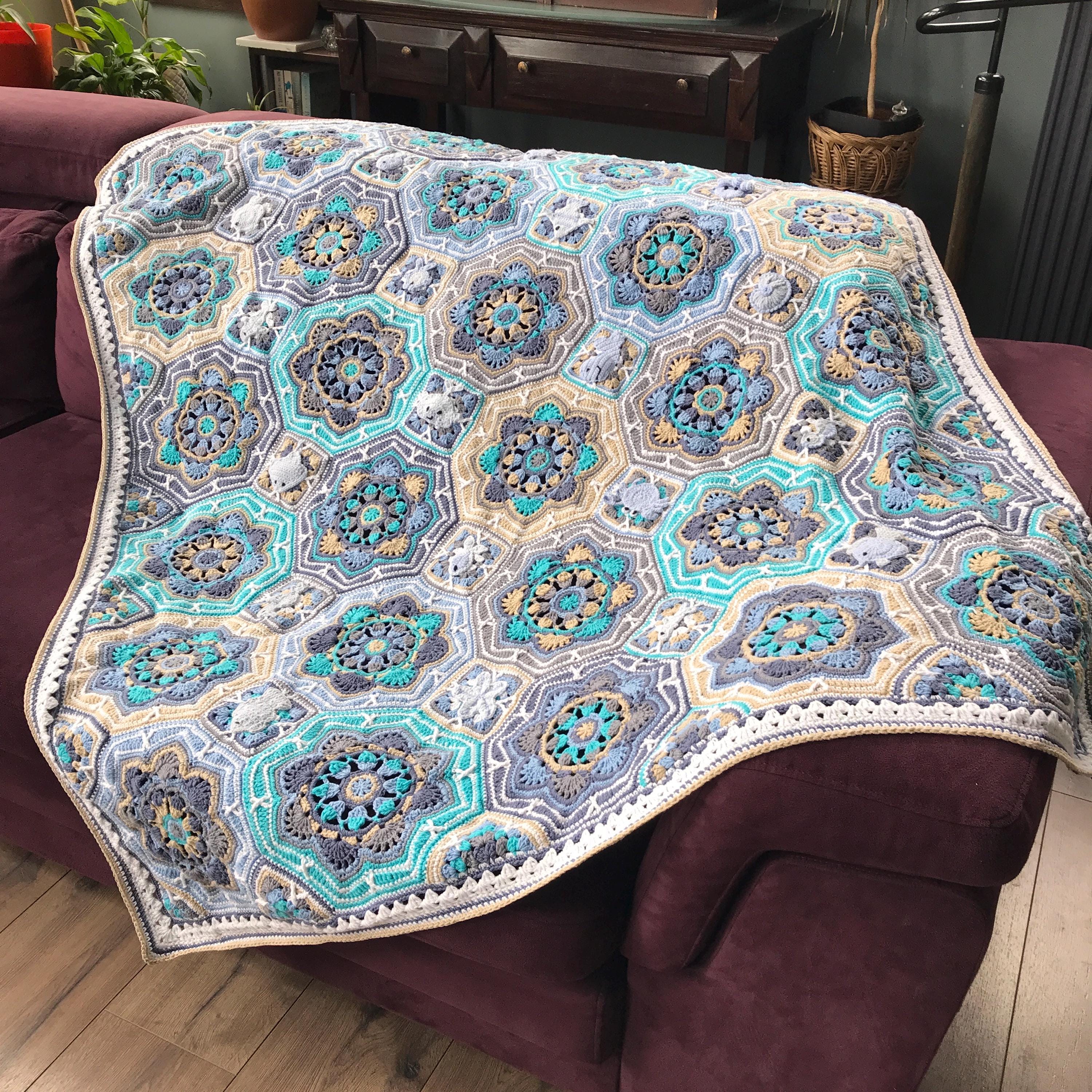 Custom Crochet Janie Crow Patterned Afghan: Blue Persian Tile