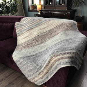 Knitted blanket handknit, knitting needle variegated multicolor striped handmade vintage knit new blanket