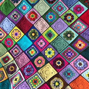 Colorful crochet patchwork blanket cotton crochet blanket rainbow crochet Afghan