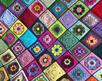 Colorful crochet patchwork blanket cotton crochet blanket rainbow crochet Afghan