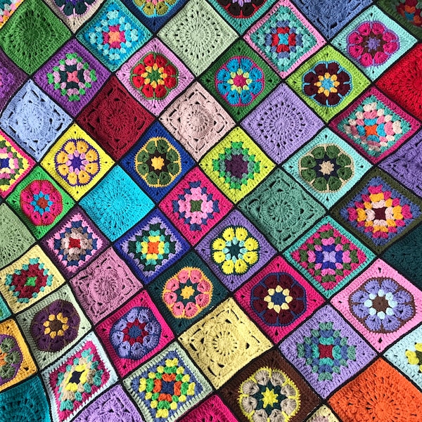 Handmade granny square crochet cotton crochet quilt for sale knit crochet Afghan throw flower patchwork blanket crochet retro blanket knit