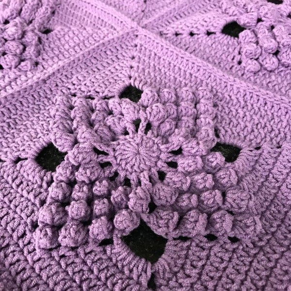 Popcorn crochet large motif blanket decorative popcorn custom made cotton lap quilt
