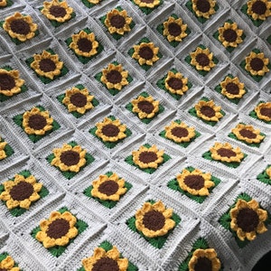 Yellow sunflower crochet granny square blanket 3D sunflower Afghan crochet handmade blanket for sale