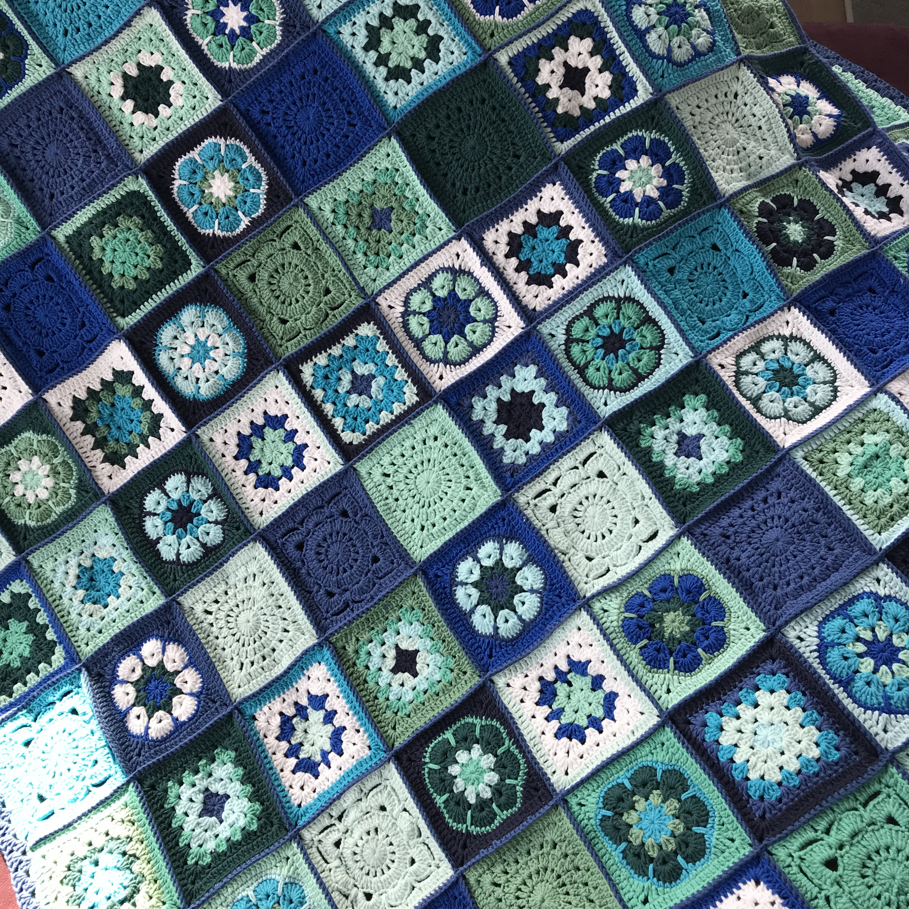 Blue Granny Blanket blue × green グラニーブランケット ラグ 寒色系