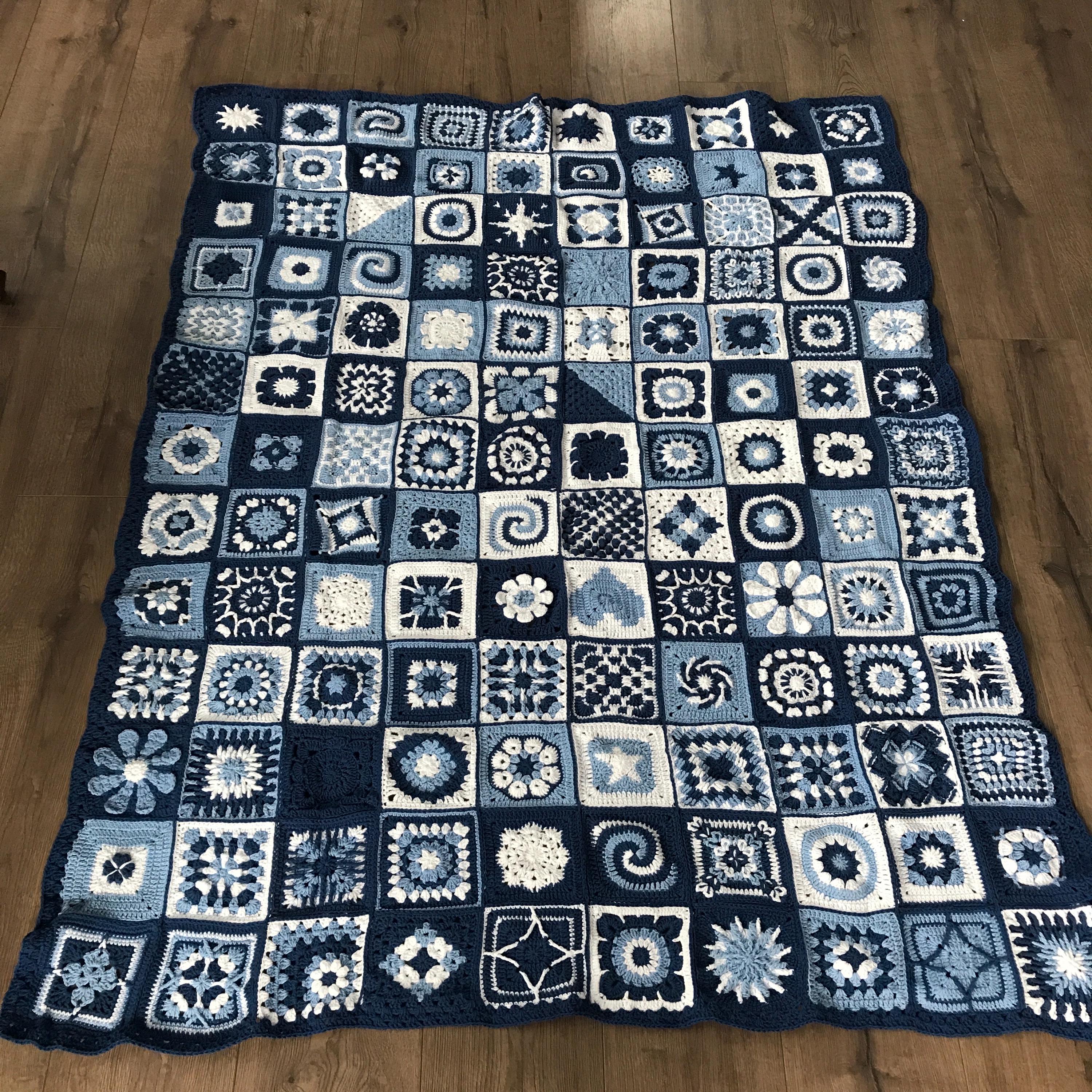 BQJK クロシェ ニット ラグ ビンテージ 青 水色 六角形 ハンドメイド B BQJK クロシェ ニット ラグ ビンテージ 青 水色 六角形 ハンドメイド B