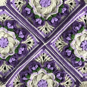 3D Double Queen Purple Big Floral Granny Square Crochet Flower Blanket ...