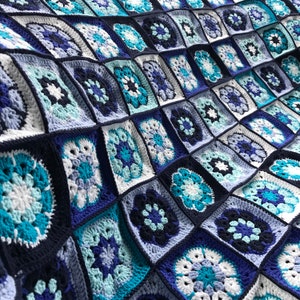 Navy blue Handmade granny square crochet blanket crochet knit light blue African floral crochet Afghan throw blanket crochet blanket crochet