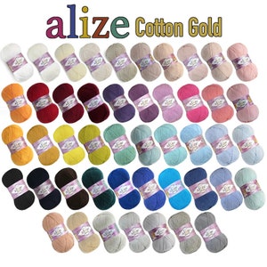 May include: A variety of colours of yarn balls labelled "alize Cotton Gold".