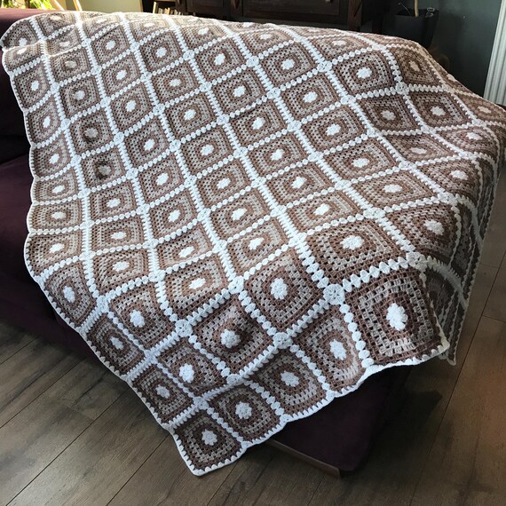 Crochet Granny Square Blanket, Double Wool, Acrylic Throw, 60x90